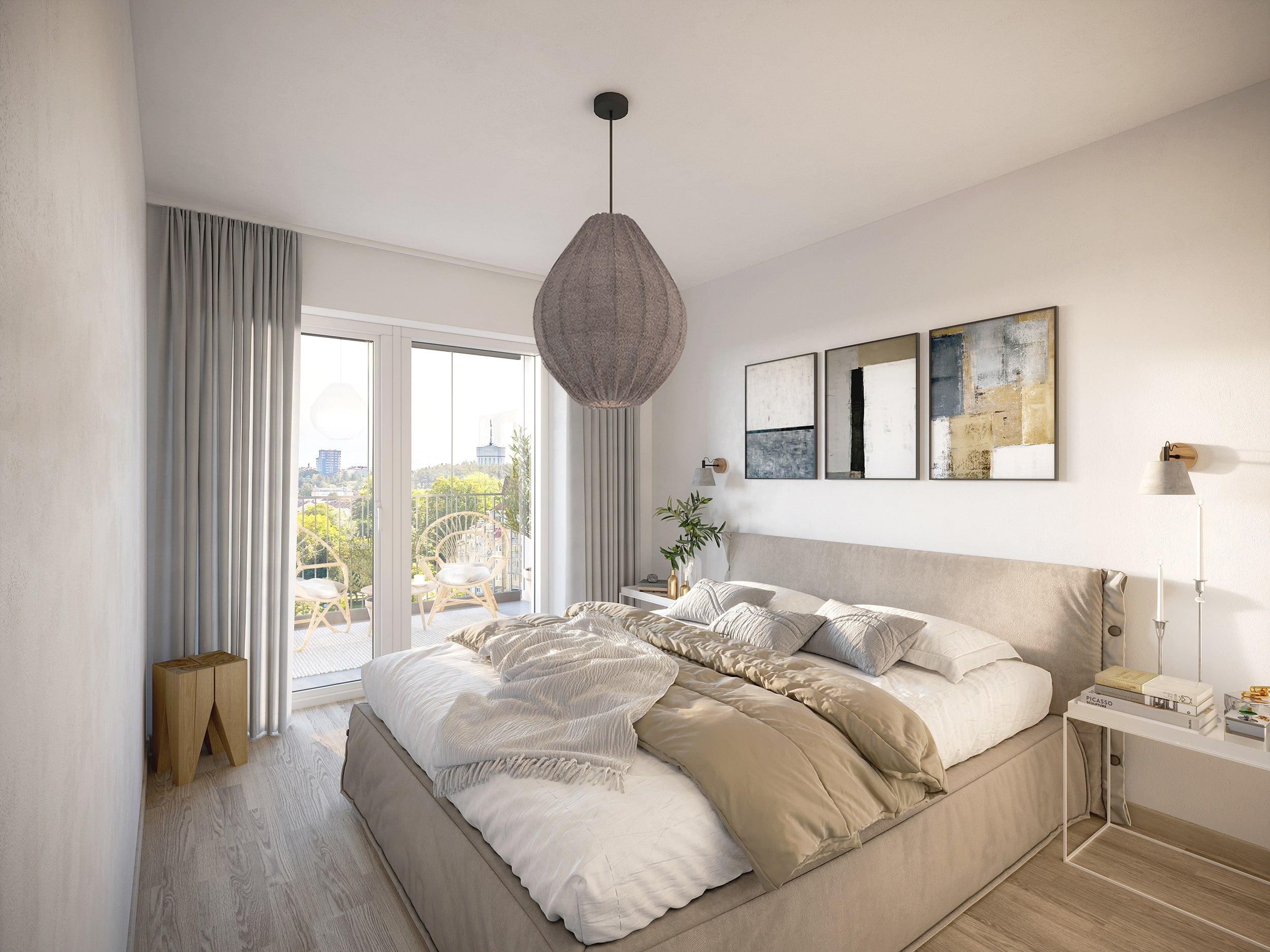 Interiör visualisering av sovrum ifrån lägenhet i Linköping