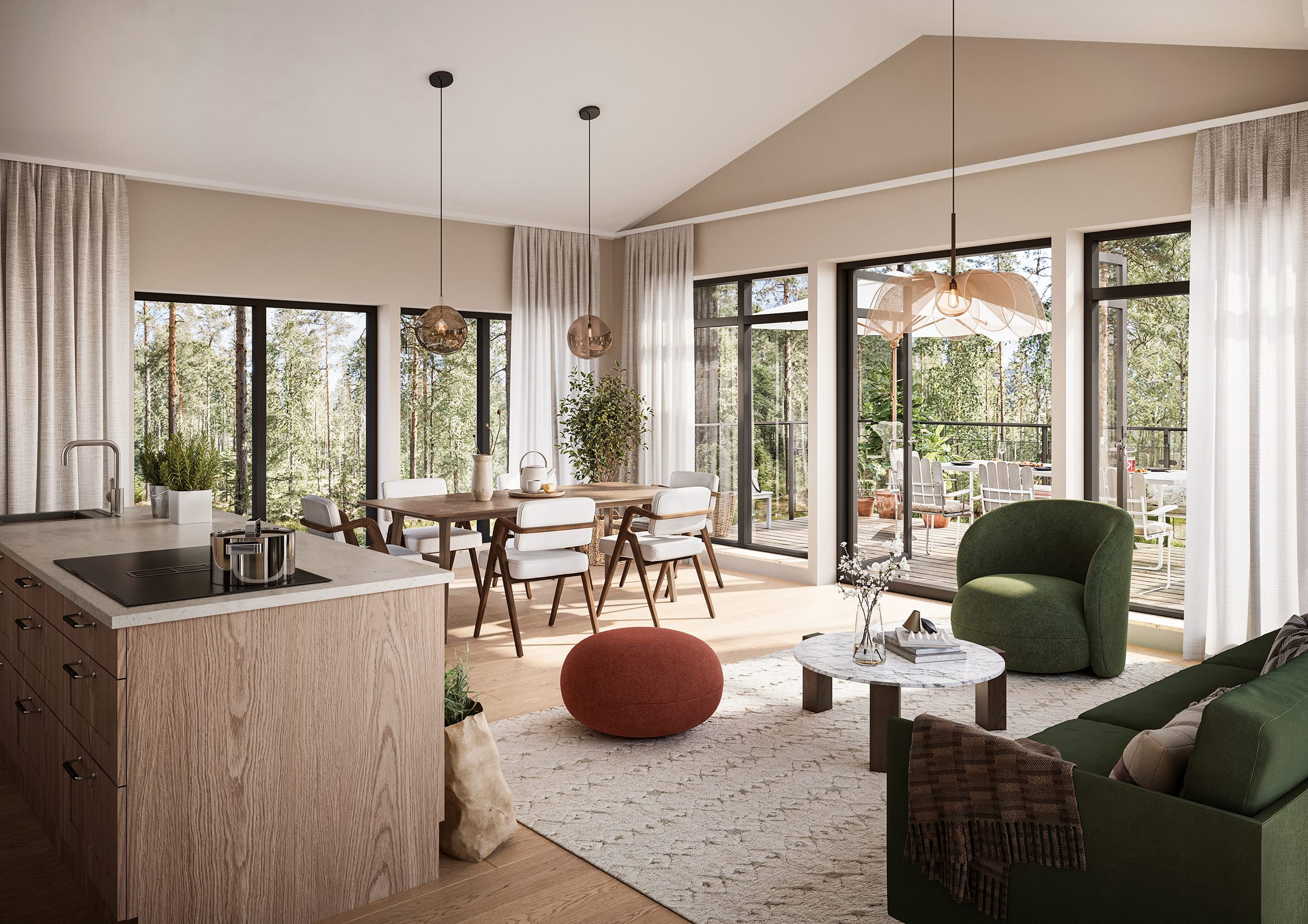 Interiör visualisering av vardagsrum/kök