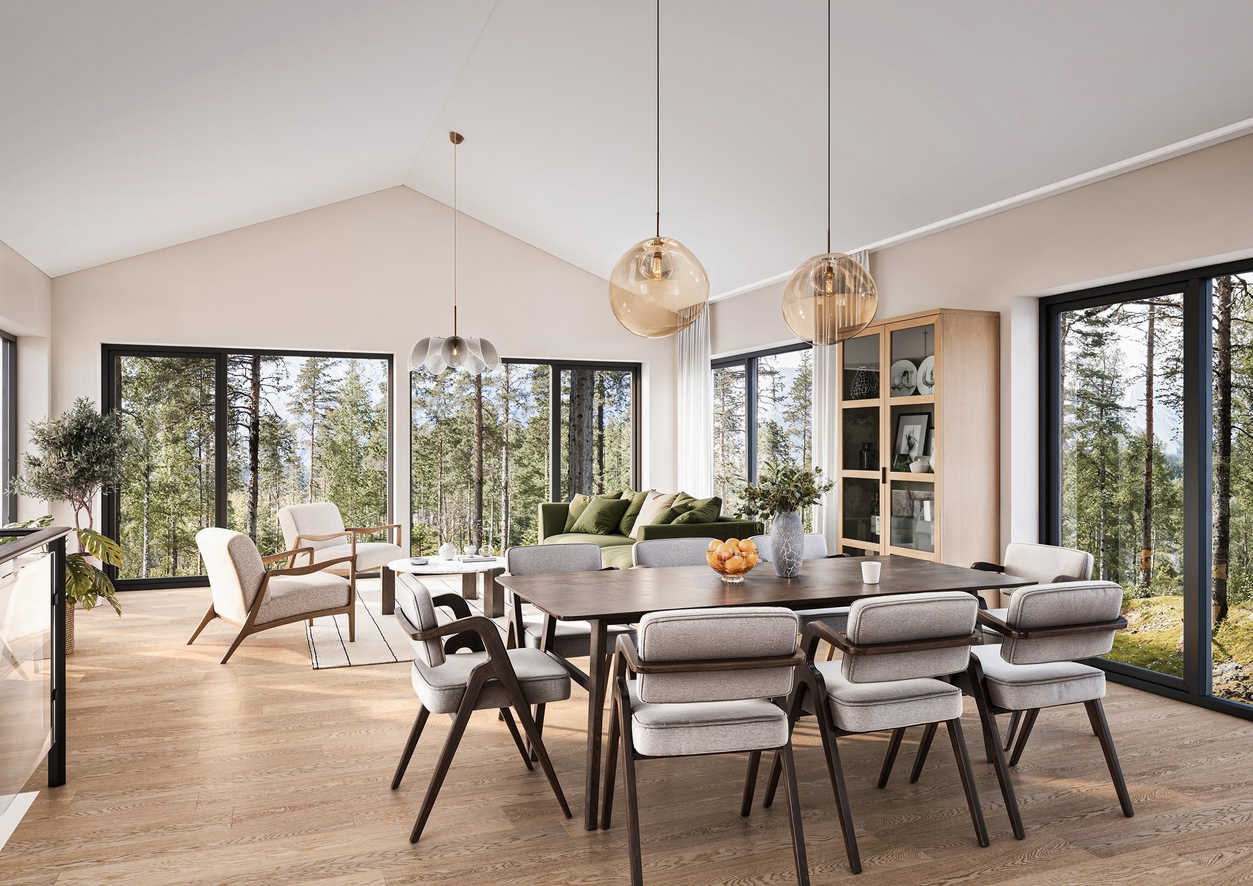 Interiör visualisering av vardagsrum/kök