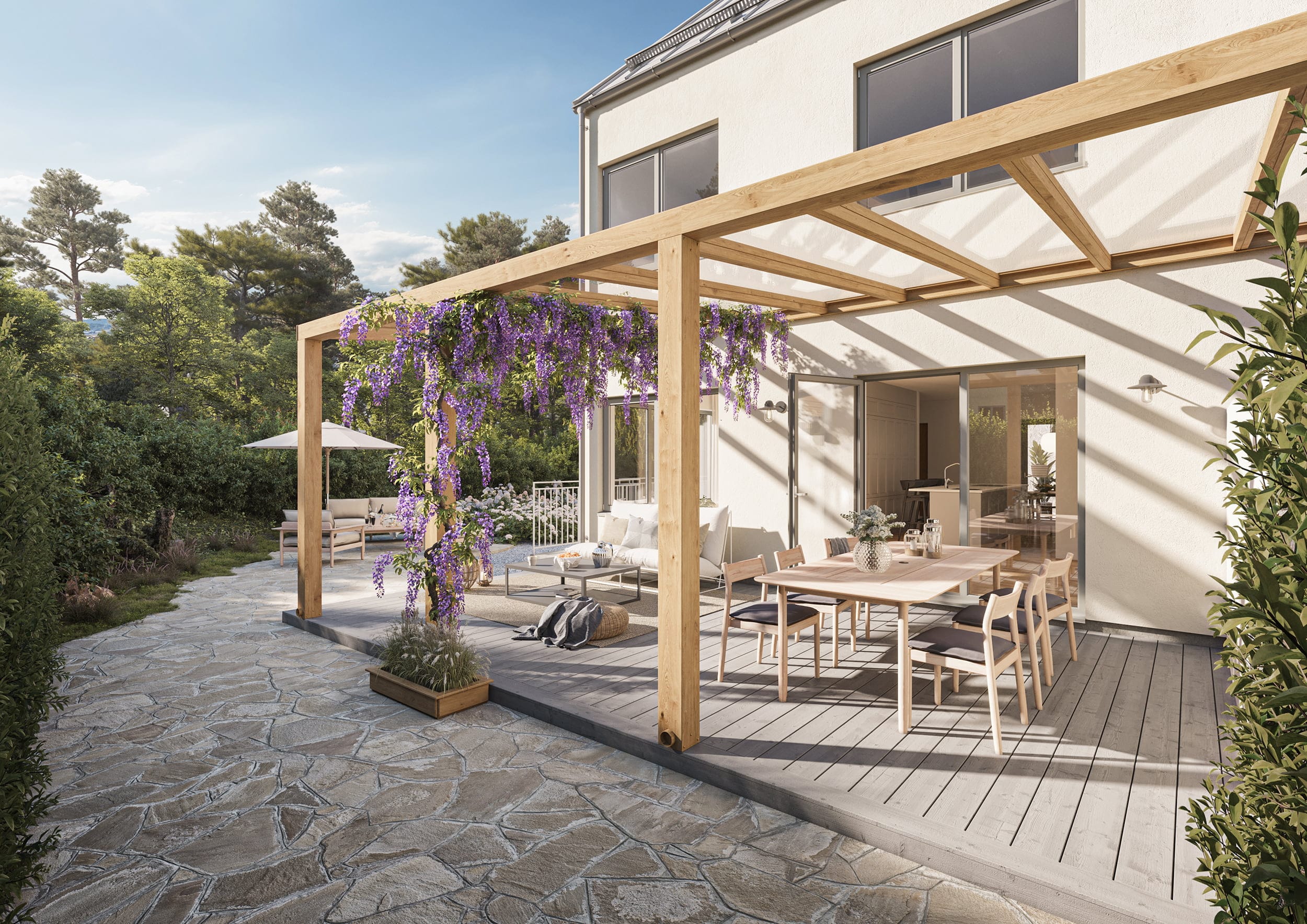 Exteriör visualisering av uteplats