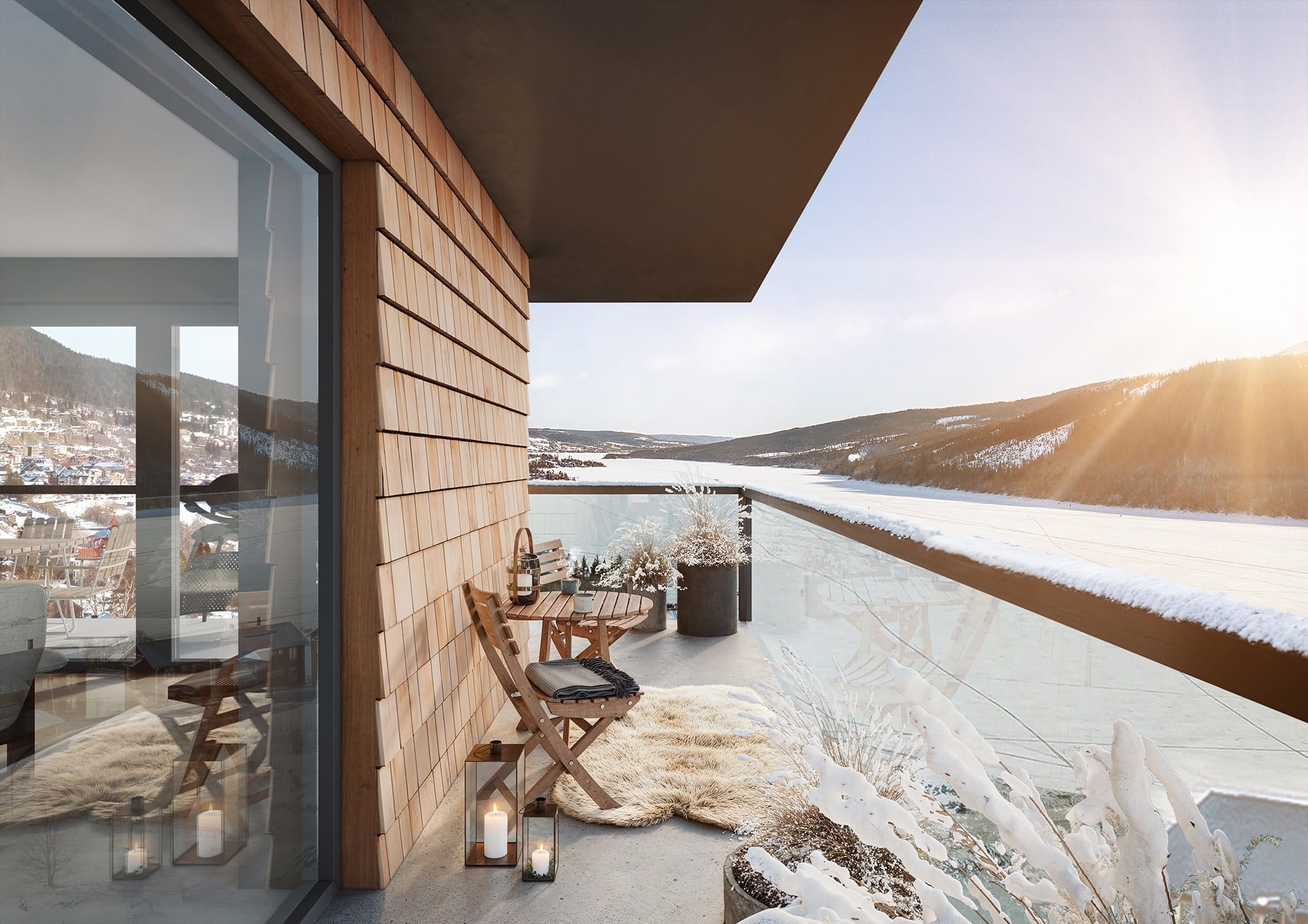 exteriör visualisering av balkong med utsikt