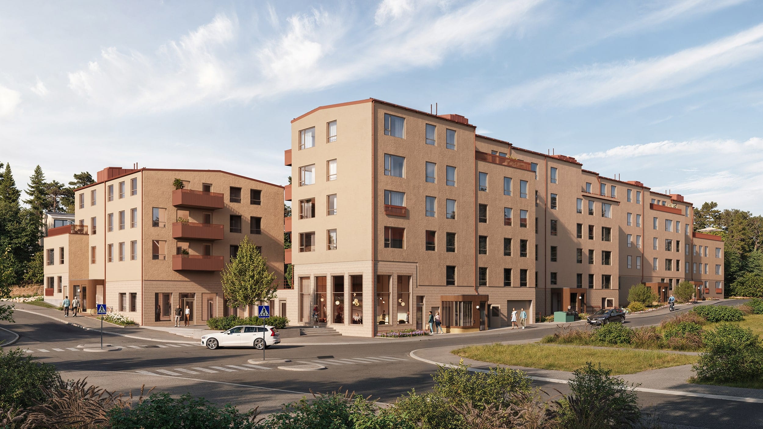 Exteriör visualisering av flerbostadshus i Nockebyhov