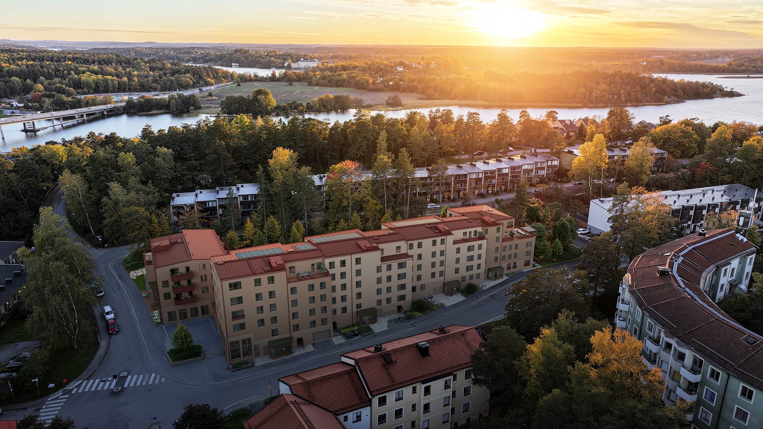 Exteriör visualisering av flerbostadshus i Nockebyhov