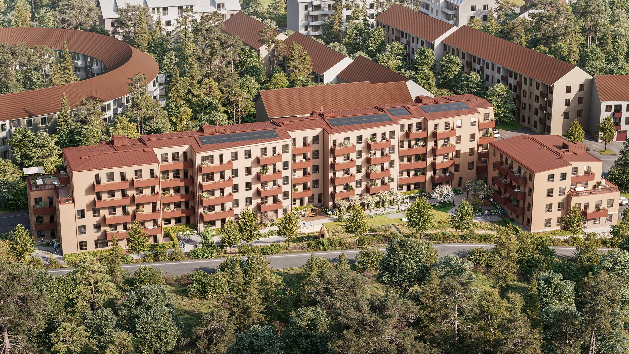 Exteriör visualisering av flerbostadshus i Nockebyhov