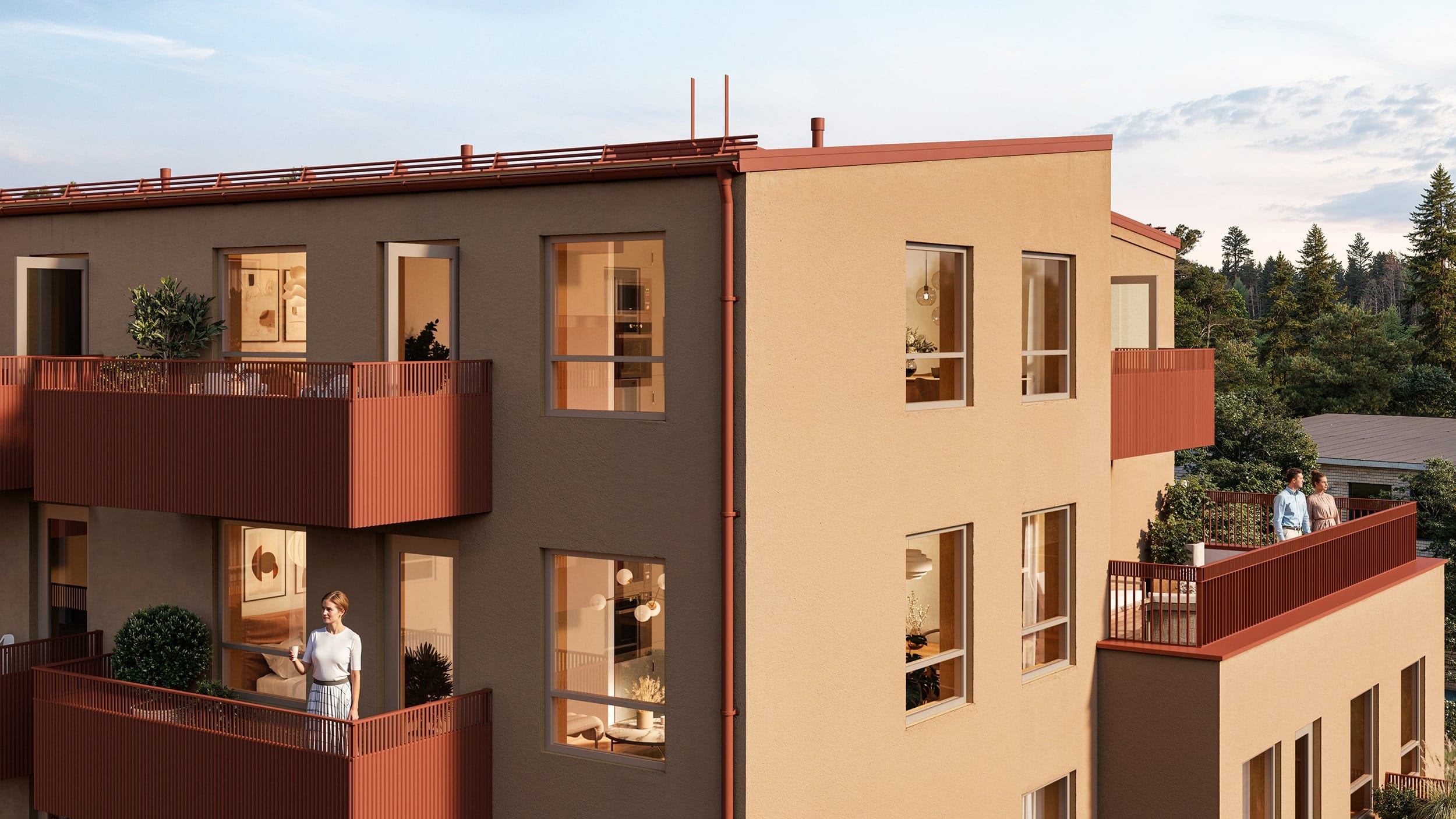 Exteriör visualisering av flerbostadshus i Nockebyhov