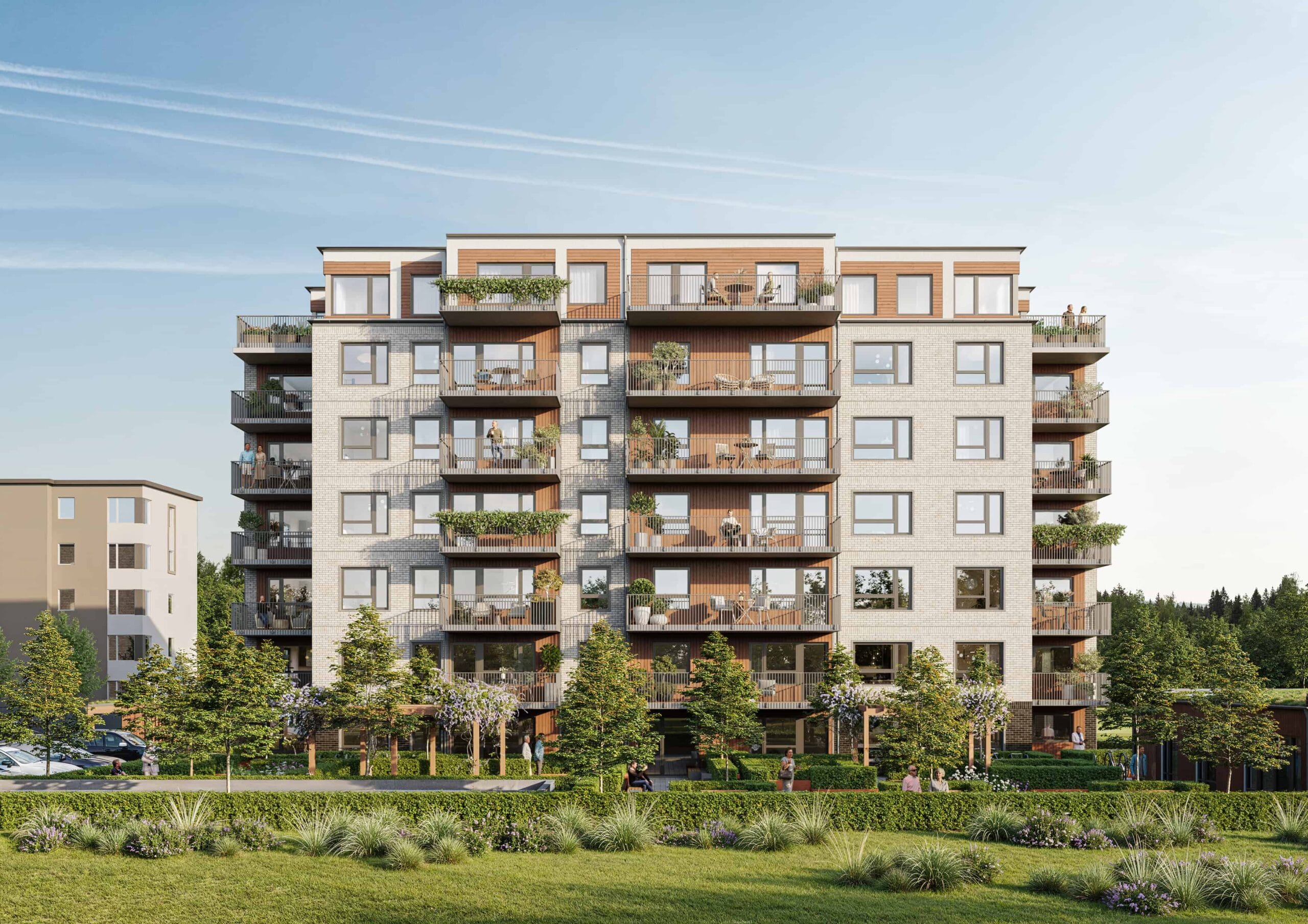 Visualisering av eksteriør på boligblokk i Rydebäck