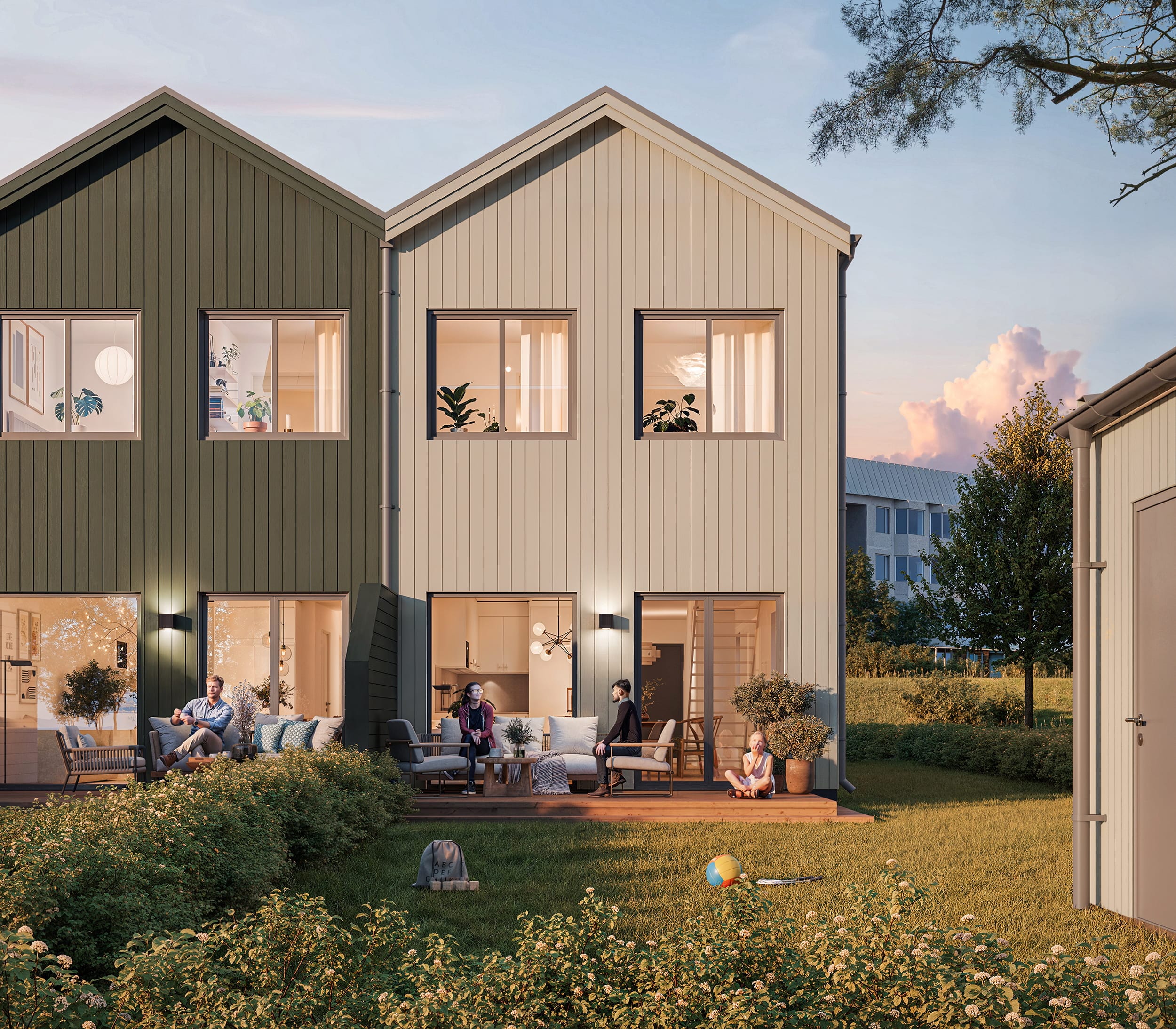 Exteriör visualisering av radhus i Norrköping