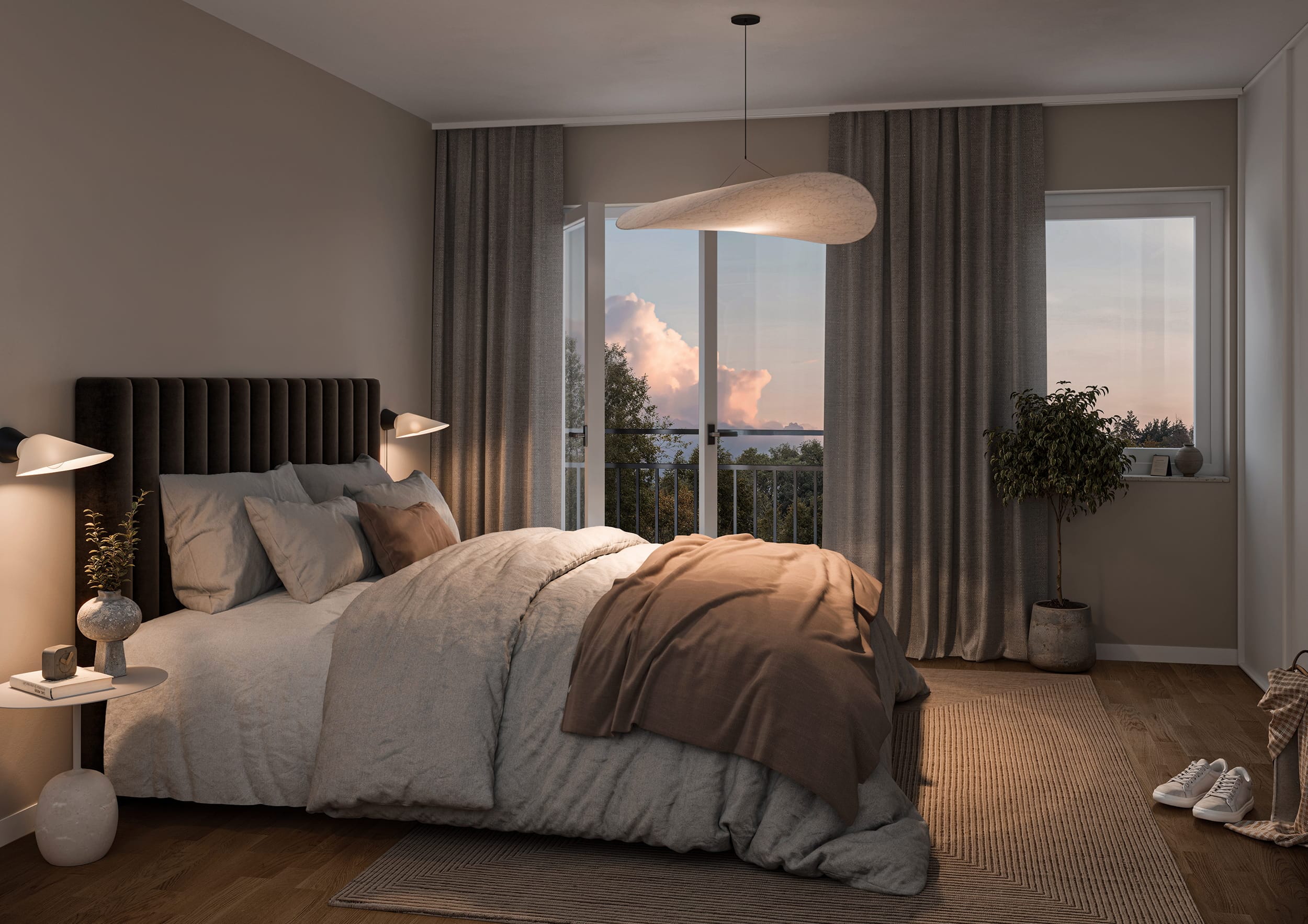 Interiör visualisering av sovrum från ett radhus i Norrköping
