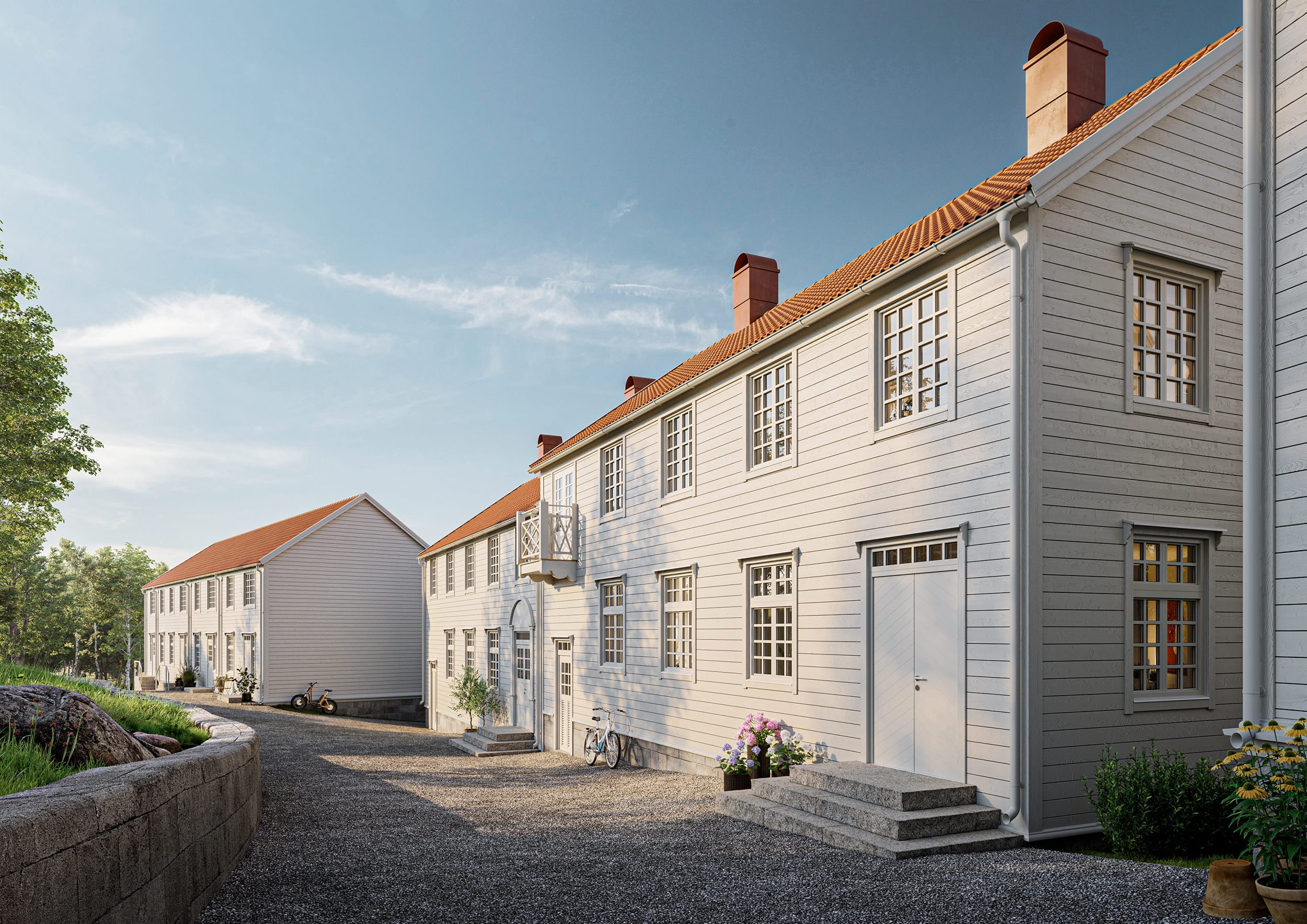Exteriör visualisering av Parhus i Orust