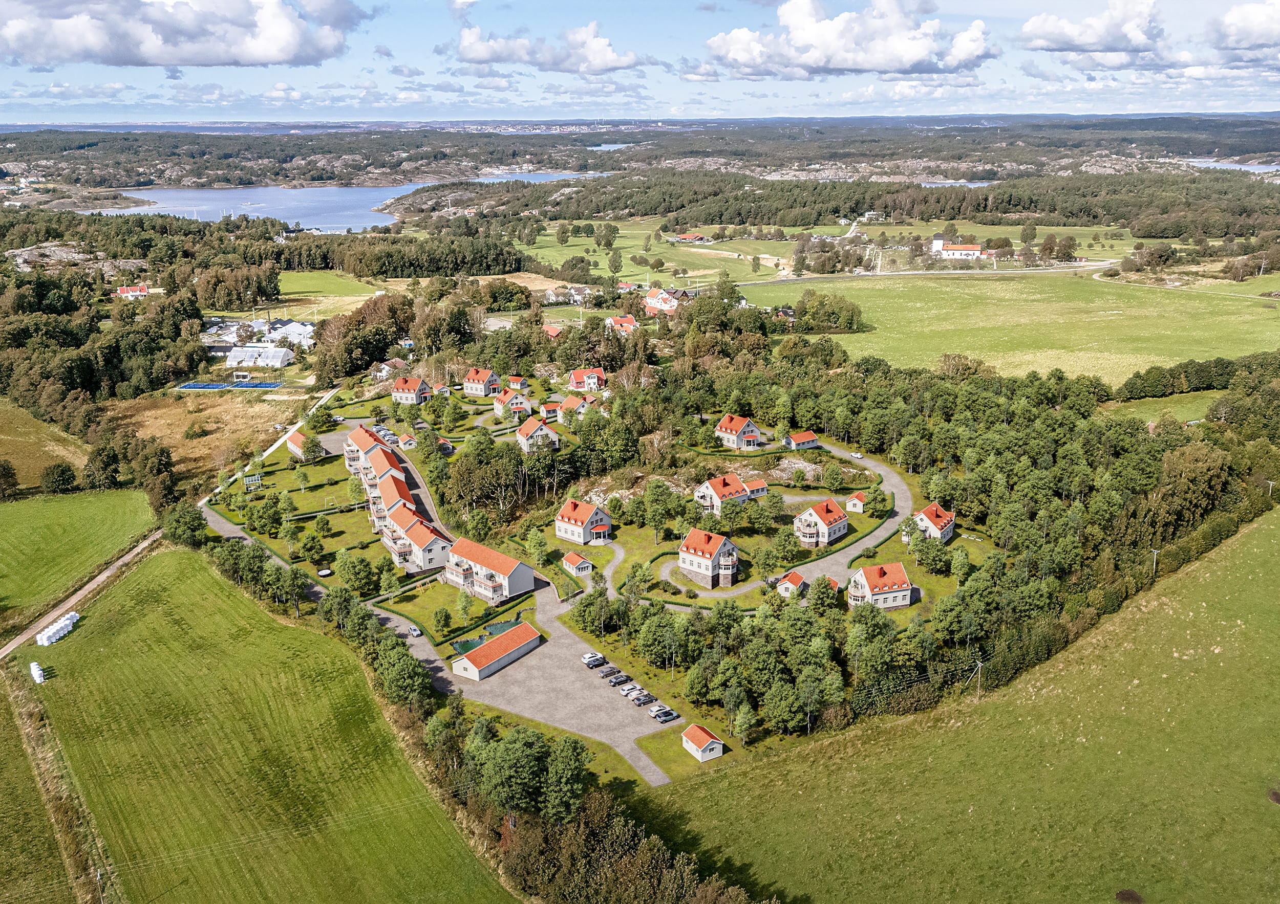 Exteriör visualisering av villaområde i Orust