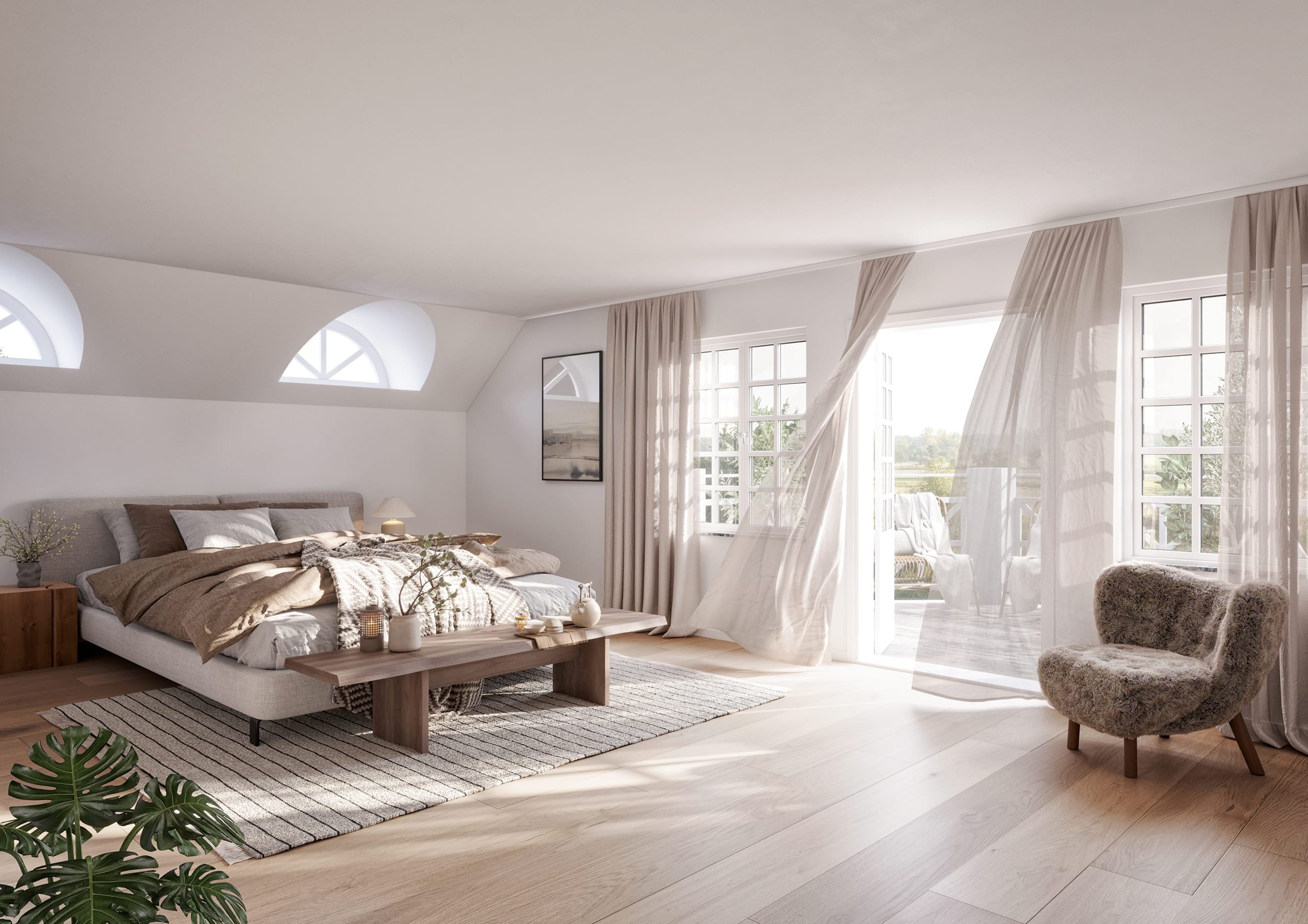Interiör visualisering av sovrum från en villa i Orust