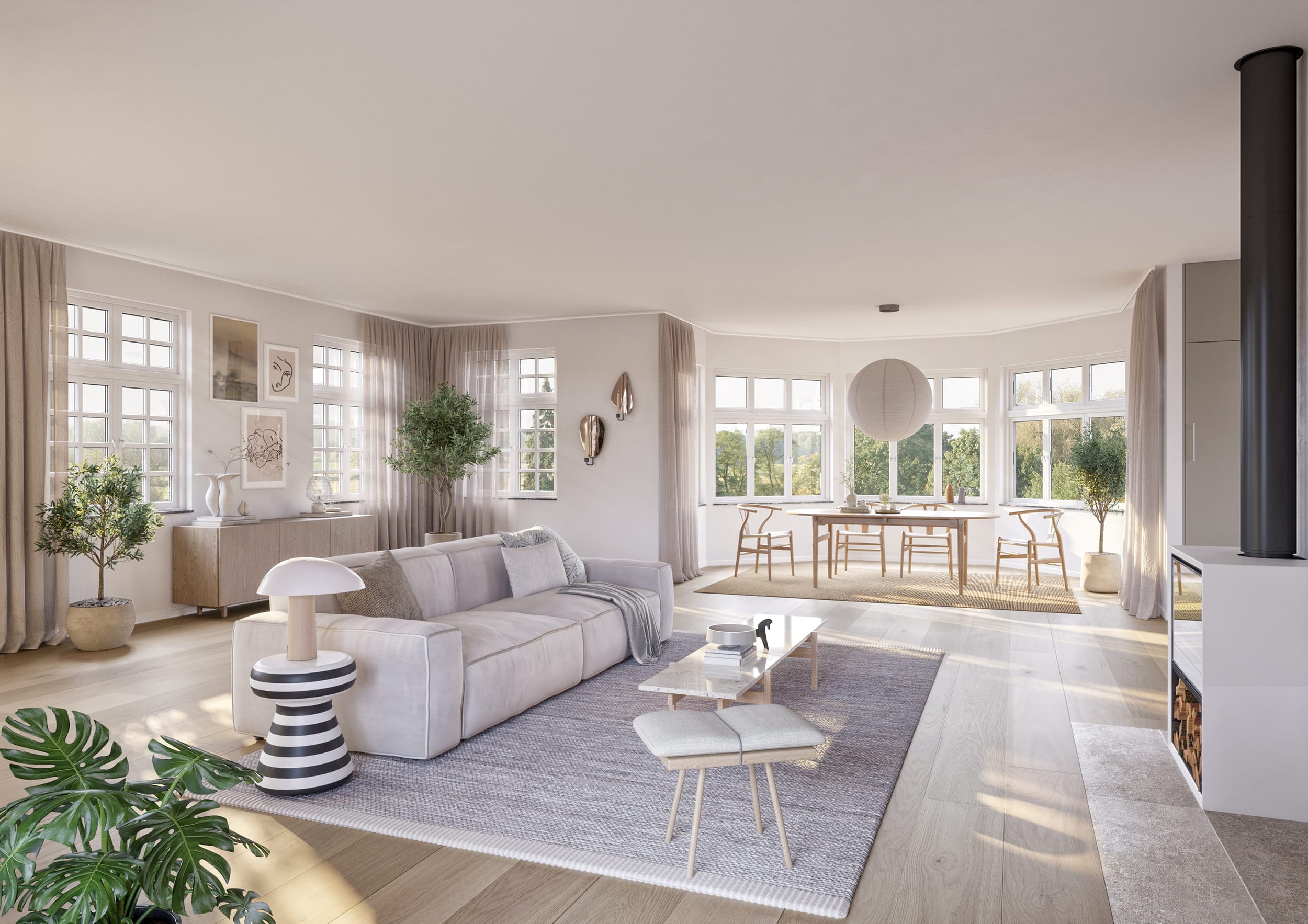 Interiör visualisering av vardagsrum från en villa i Orust