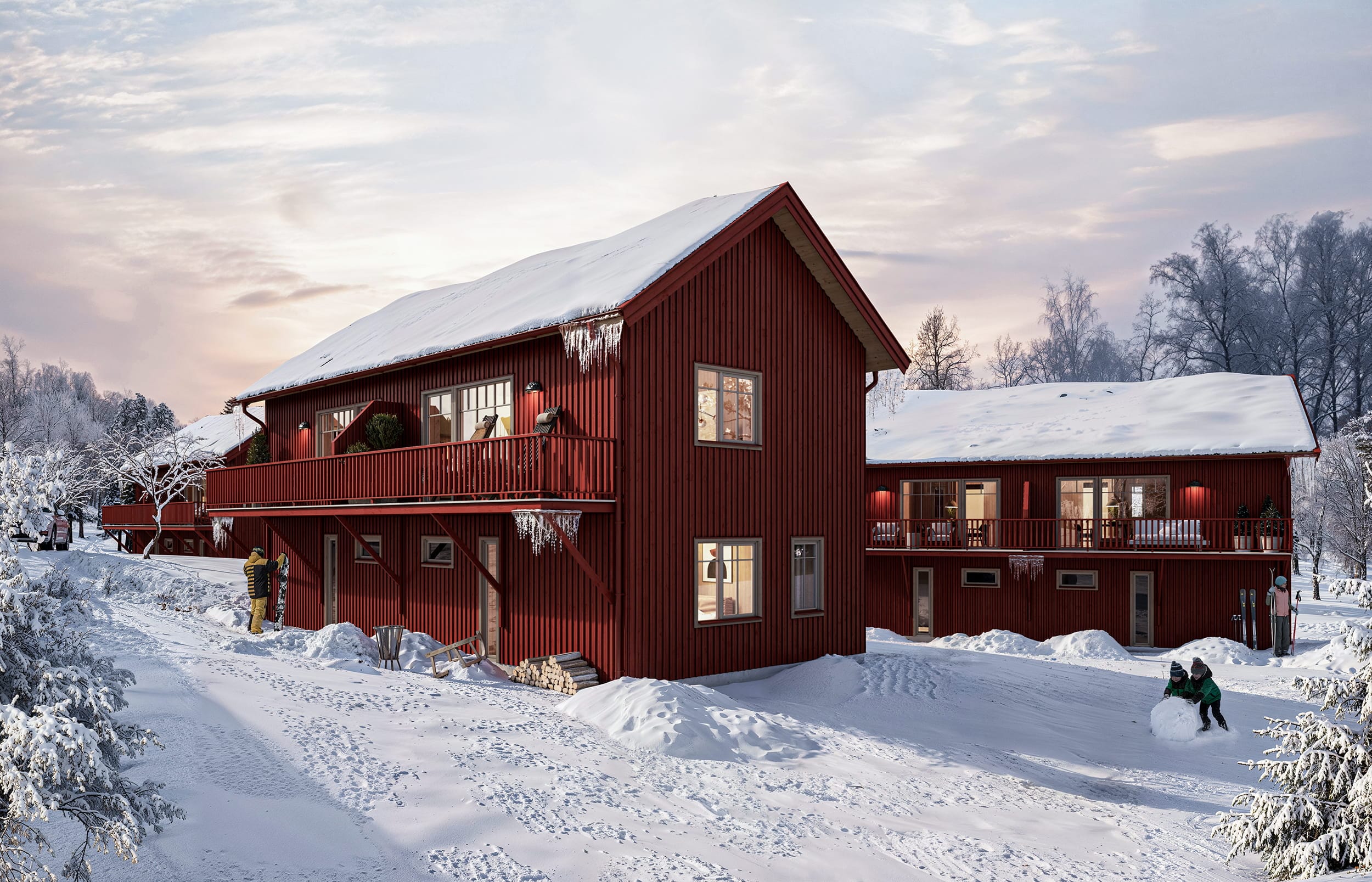 Exteriör visualisering av parhus i Tänndalen