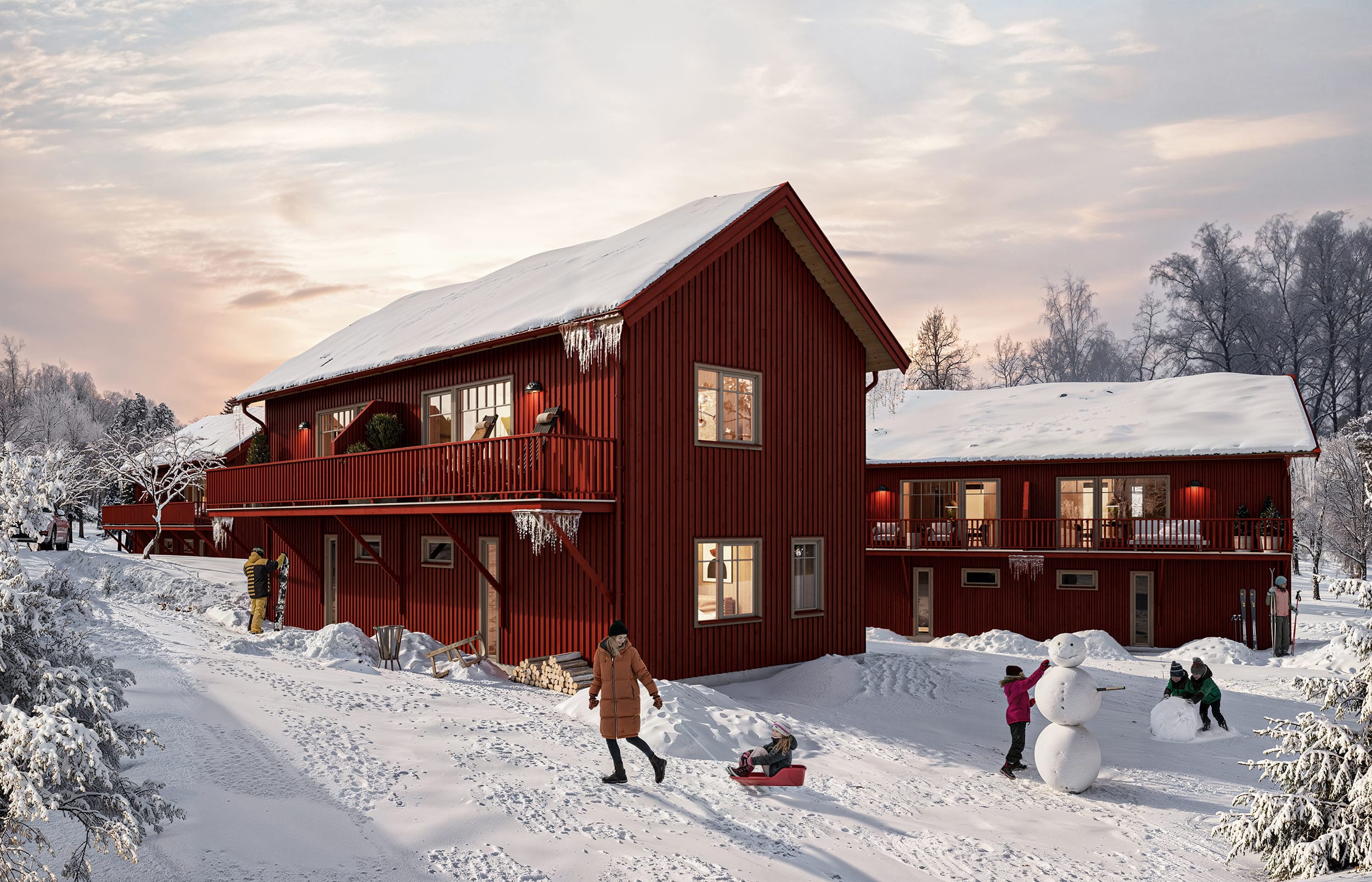 Exteriör visualisering av parhus i Tänndalen