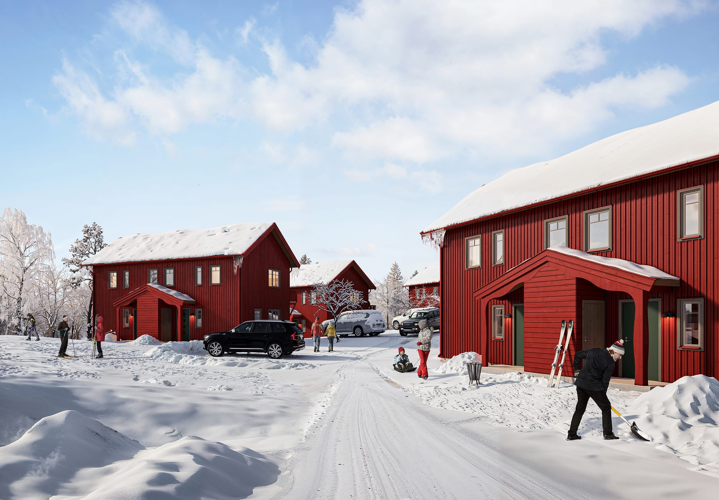 Exteriör visualisering av parhus i Tänndalen