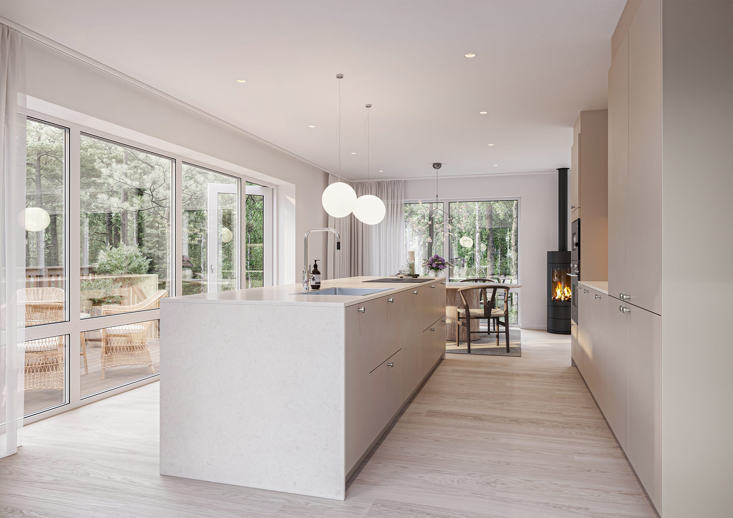 Interiör visualisering av kök från villa i Stenhamra.