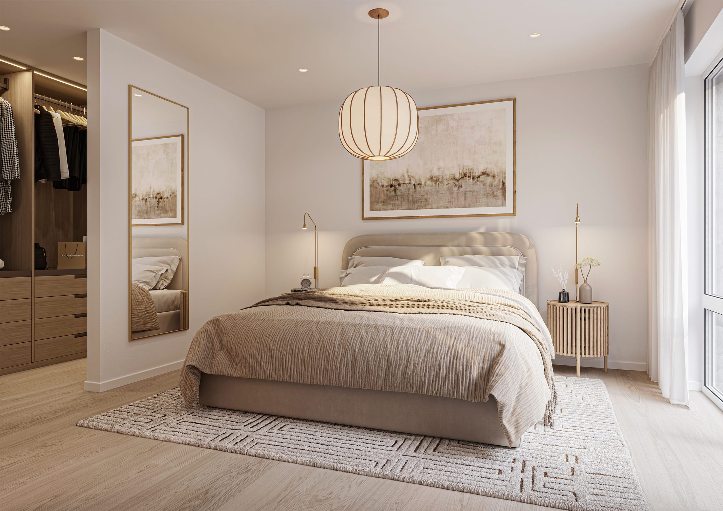 Interiör visualisering av sovrum från villa i Stenhamra.