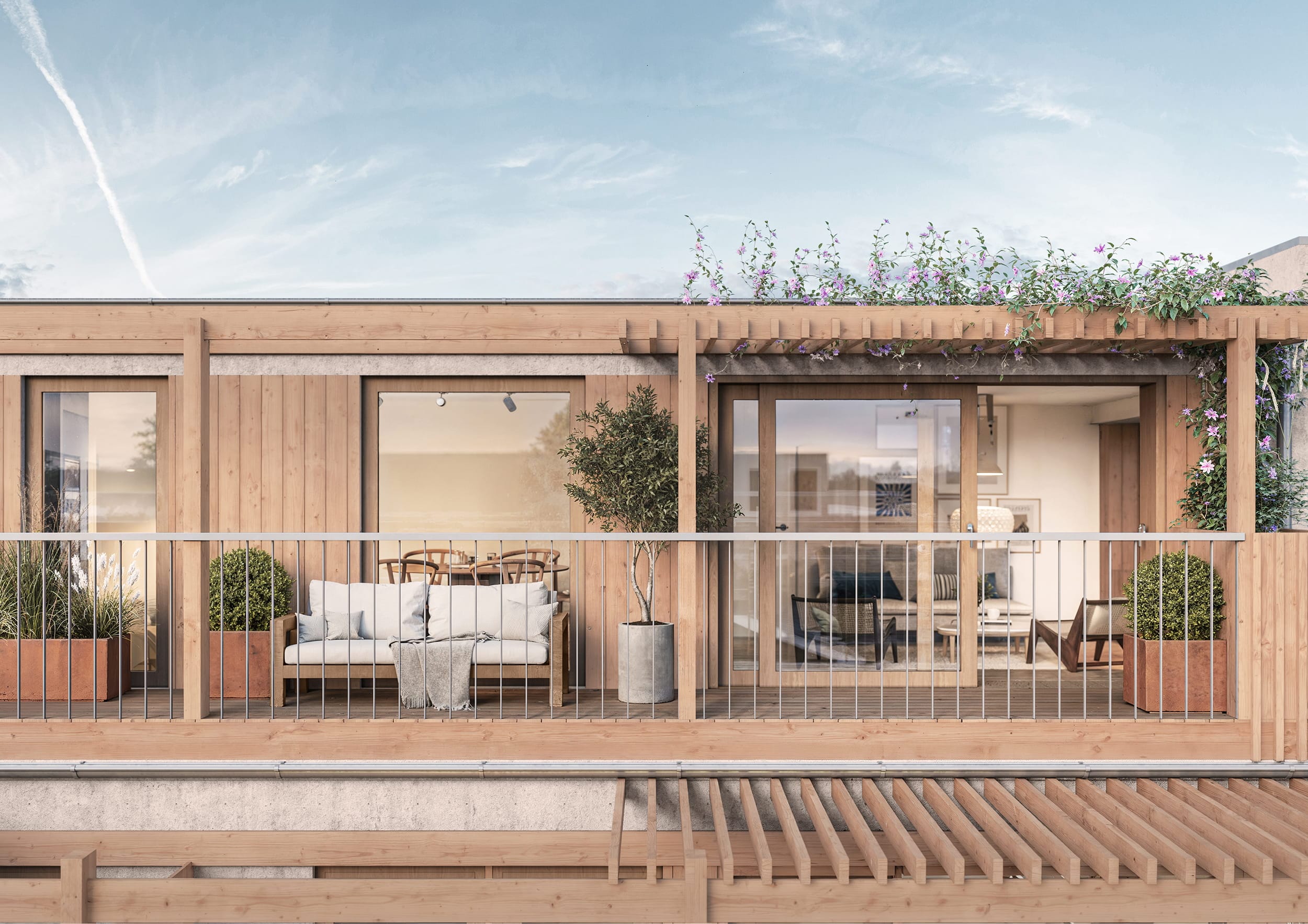 Utvendig visualisering av terrasse til flerbolighus