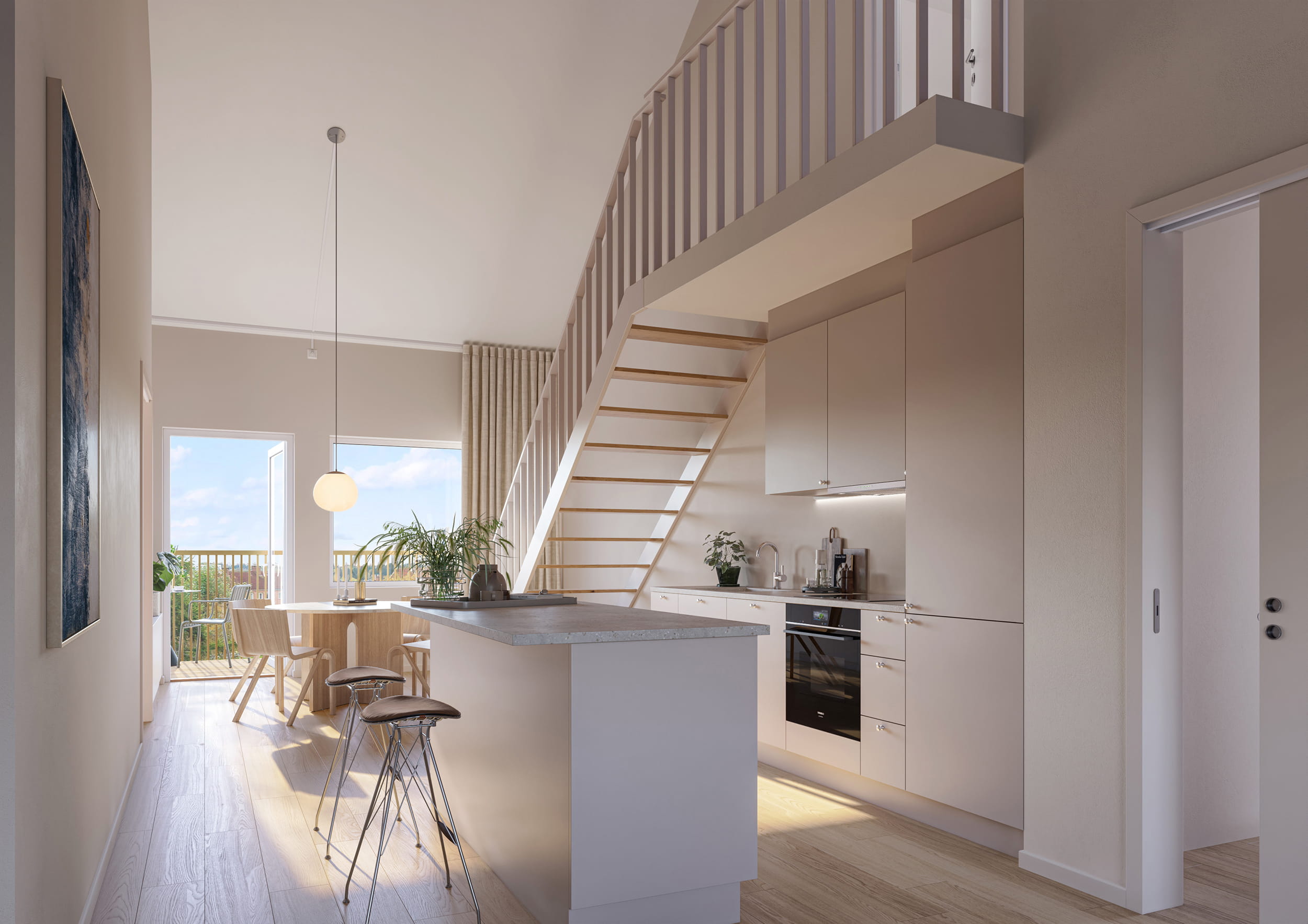 interiör visualisering av kök och loft